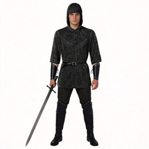 Disfraz de caballero de malla metálica con capucha, muñequeras y cinturón, estilo medieval, para cosplay y espectáculos. - Product Image 5