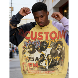 OEM Custom Pattern Color Blocking Digital Printing Distressed Heavyweight Streetwear 400 GSM Pullover Men's Crew Neck Sweatshirt - Product Image 2
