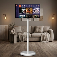 Monitor de TV LED LCD con Pantalla Táctil Inteligente de 21.5 Pulgadas, Cartel Digital Portátil, Soporte de Piso Inalámbrico Móvil, Blanco, Full HD, para Exteriores