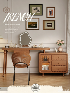 Petite coiffeuse minimaliste de style français avec tiroirs de rangement extensibles, meuble de maquillage en bois massif <span class=keywords><strong>sur</strong></span> roulettes - Product Image 2