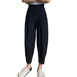 Pantalons Harem pour femmes, nouvelle mode OEM, respirants, taille élastique, couleur unie, en laine peignée, décontractés - Product Image 1