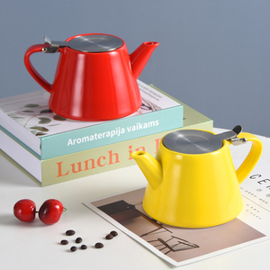 Logo personalizzato design macarons colori <span class=keywords><strong>teiera</strong></span> in ceramica con filtro infusore in acciaio inossidabile - Product Image 4