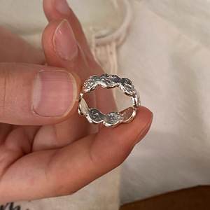 <b>Sterling</b> <b>Silver</b> Textured Stackable <b>Ring</b> Geometric Design <b>Adjustable</b> Opening Everyday Wear Unisex Jewelry - Product Image 4