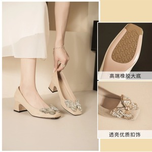 Zapatos de Tacón de Terciopelo para Mujer 5688C-179, Tacón Grueso, Punta Cuadrada, Decorados con Lazo, Tacón Medio, Cómodos y Elegantes - Product Image 5