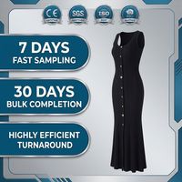 Gaun Maxi Bodycon Wanita Tanpa Lengan Rajut Bergaris Model Mermaid Kancing Depan Kasual Polos Pinggang Tinggi