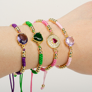 Pulsera <span class=keywords><strong>de</strong></span> cuerda trenzada Multicolor para mujer, hecha a mano, con cuentas <span class=keywords><strong>de</strong></span> oro, cuerda tejida, pulsera ajustable <span class=keywords><strong>de</strong></span> circón cúbico - Product Image 6