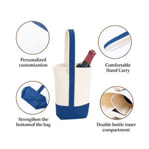 Sacs fourre-tout en toile color block en gros avec logo personnalisé, porte-bouteilles double pour vin avec compartiment intérieur séparé - Product Image 2