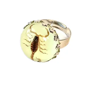 Bague en résine ajustable motif insectes pour hommes, bijou scintillant, animal, Scorpion jaune et noir, ajustable,