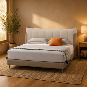 Cabecera Acolchada con Costuras en Canal y Patas Metálicas para Cama King Size, Estructura de Plataforma Tapizada en Tela para Dormitorio Principal - Product Image 2