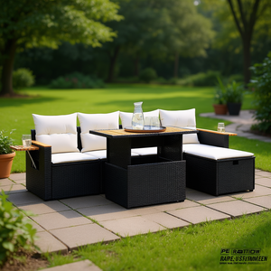 Conjunto de Sofás de Jardín de 6 Piezas de Mimbre Sintético Negro, Muebles de Exterior de Diseño Elegante, Resistentes a la Intemperie, para Uso en el Jardín - Product Image 2