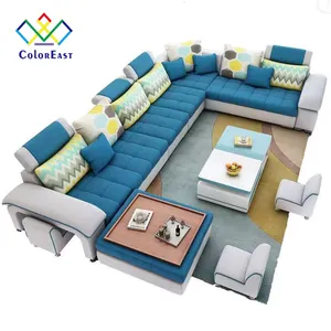 Tessuto europeo moderno Set divano 7 posti grigio scuro in legno U sezionale morbido soggiorno divano mobili CEFS001