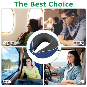 Oreiller de voyage confortable en mousse à mémoire de forme, soutien cervical ergonomique, avec sac de rangement, masque pour les yeux et bouchons d'oreilles - Product Image 4