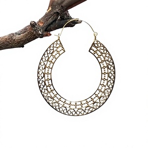 Ethnic Tribal 6-Inch Round Brass Earrings with Pearl and Diamond Indian Mandala <b>Boho</b> Style for Weddings Parties and Festivals - Product Image 2