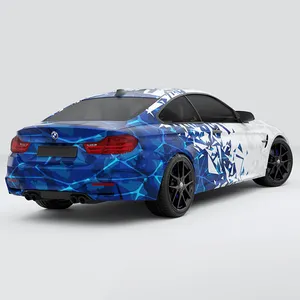 Hite-película adhesiva de vinilo con diseño de triángulo azul para coche, película de envoltura de cuerpo de coche personalizada, envoltura impresa de PVC