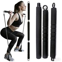 Kit de barre de Pilates multifonctionnel avec bandes de résistance, en métal robuste, boucle réglable, portable, pour la maison et les entraînements corporels