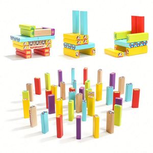 Colored <b>Wooden</b> <b>Blocks</b> Stacking Board Games for Kids Ages 4-8 with 51 Pieces - Product Image 3