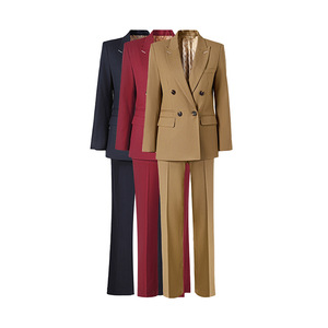 Hochwertiger Anti-Falten-Velours-<span class=keywords><strong>Blazer</strong></span>-Anzug für Damen, Herbst 2026 Neuerscheinung, Wollmischung, Doppelreihig, Gerade Geschnittenes Damen-Anzug-<span class=keywords><strong>Set</strong></span> - Product Image 4