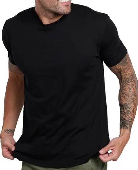 Camiseta em branco 100% algodão para homens, camisa boxy casual preta com gola redonda, camisa personalizada de alta qualidade 180 gramas