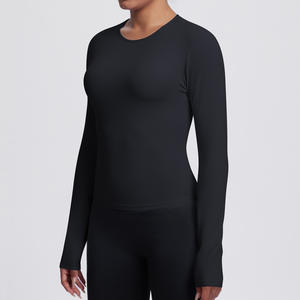 Haut de yoga à manches longues pour femme, finition brossée, idéal pour l'entraînement intensif, le Pilates, la course et les activités sportives printanières - Product Image 3