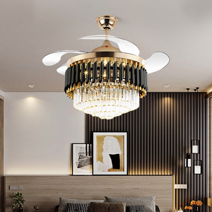 With Middle Lamp Size Beautiful Chandeliers &amp; Pendant <strong>Lights</strong> Elegant 42-Inch Round Retractable <strong>Crystal</strong> <strong>LED</strong> <strong>Ceiling</strong> Fan - Product Image 4