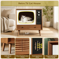 Maison pour chat en bois en forme de téléviseur rétro, table d'appoint multifonctionnelle pour humains et animaux, avec tiroir de rangement multi-niveaux