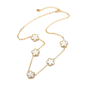 Collar de Acero Inoxidable Chapado en Oro de 18K con Diseño de Trébol de Cinco Hojas, Collar de Oro de la Suerte con 5 Hojas, Joyería para Mujer - Product Image 4