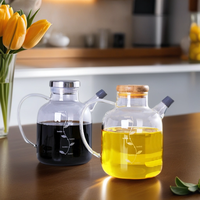 Bouteille d'huile en verre borosilicate gradué pour cuisine domestique, avec couvercle en bois, compatible micro-ondes, 600/800 ml, pour la cuisson - Vente en gros