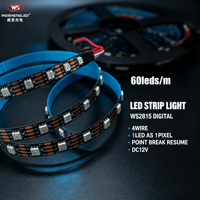 Bande LED numérique WS2815 DC12V 60 LED/m 10mm 5050 RGB PCB noir SPI Pixel Dream Color Magic Led Strip Light 14.4W 60 pixels