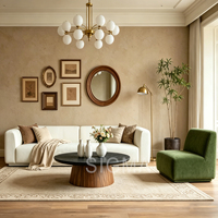 Table basse ronde contemporaine en pierre avec piétement en bois pour salon, villa de luxe, projet de mobilier moderne