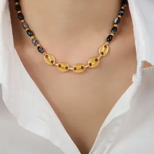 Xixi Pig Mũi Đầy Màu Sắc Agate Đá Hạt Thép Không Gỉ Phụ Nữ Bán Buôn 18K Mạ Vàng Tùy Chỉnh Đồ Trang Sức Thời Trang Vòng Cổ