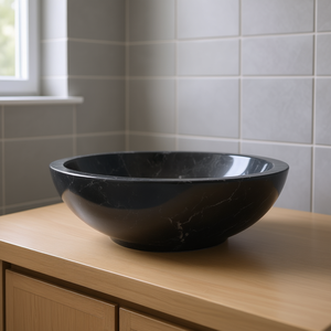 Lavabo de Baño de Mármol Negro, Ovalado, Pulido, de 20.9x15.7x5.9 Pulgadas, Diseño Minimalista para Montar Sobre Encimera - Product Image 2