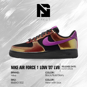 Nike Air Force 1 '07 LV8 'Gold Black Bold Berry' Chaussures de skateboard en cuir verni à lacets à bout rond pour toutes les saisons - Product Image 6
