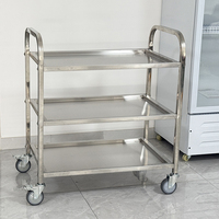 Chariot de livraison alimentaire commercial en acier inoxydable, à double ou triple niveau, chariot mobile à pousser à la main