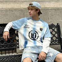 T-shirt Yingling en coton double couche, style streetwear, color-block, manches raglan, imprimé DTG, coupe ample, graphique personnalisé, OEM ODM