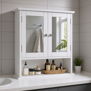 Gabinete de Almacenamiento Blanco para Montar en la Pared, Gabinete con Espejo para Baño, 30-40 Pulgadas, Marco Rectangular de Madera, Diseño Contemporáneo - Product Image 2