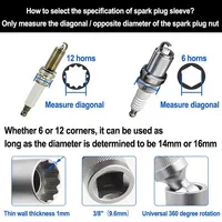 Clé à douille pour bougies d'allumage 14mm 16mm, outil de réparation automobile 3/8 avec extracteur pour retirer facilement les bougies d'allumage
