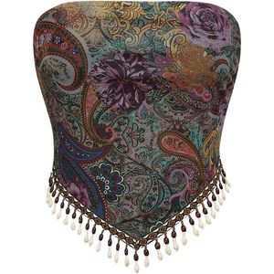 FOXA Women's Boho Fringe Tube <b>Top</b> Paisley Print Retro Bandeau <b>Crop</b> <b>Top</b> Concert Outfit Woven <b>Tassel</b> Decoration - Product Image 1