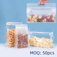 Sachets Doypack en gros avec poignée, qualité alimentaire, transparent givré, refermables à fermeture éclair, fond plat, pour emballage alimentaire et snacks, 50 pièces, OEM