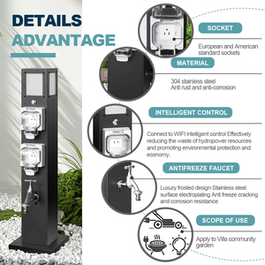 Thép không gỉ không thấm nước đôi ổ cắm và vòi nước cho sân công viên vào những ngày mưa được trang bị với điện thoại di động thông minh Wifi điều khiển - Product Image 3