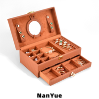 Boîte à bijoux en cuir PU à 2 étages avec miroir et tiroir, grande capacité, pour colliers, bracelets, bagues, boucles d'oreilles, étui de rangement, logo personnalisé