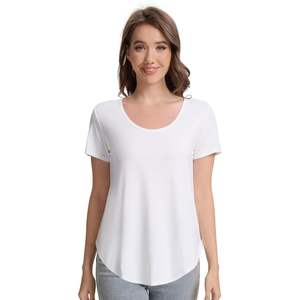 T-shirt décontracté d'été pour femme en viscose de bambou à col rond et manches courtes, basique et doux, idéal pour la détente ou comme pyjama, tailles S-XXL - Product Image 3