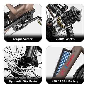 Vélo électrique pliant ville 28 pouces 2.35 capteur de couple 250W 45Nm 48V 13.5Ah pedelec déplacement urbain - Product Image 4