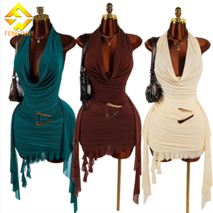 Nouvelle Robe <span class=keywords><strong>de</strong></span> Soirée Printemps 2026 <span class=keywords><strong>pour</strong></span> <span class=keywords><strong>Femme</strong></span> – Élégante, Dos Nu, Col en V, Coupe Ajustée et Froncée - Product Image 1