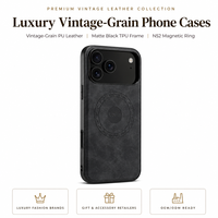 Étui magnétique pour iPhone 17 et 18, en cuir PU vintage noir mat avec cadre en TPU et plaque arrière en PC, compatible avec la charge sans fil et aimant N52