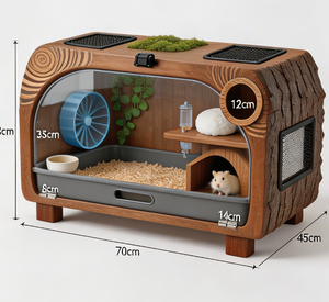 Cage pour hamster <span class=keywords><strong>en</strong></span> bois massif durable, fabriquée à partir <span class=keywords><strong>de</strong></span> bois naturel, avec fenêtre incurvée <span class=keywords><strong>en</strong></span> acrylique et plateau profond pour la tanière - Product Image 2