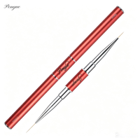 Ensemble de pinceaux à ongles double embout avec manche métallique rouge, pour liner fin, peinture 3D, gel ombré et gel plat, avec capuchon, pour manucure en salon