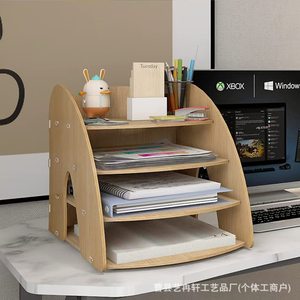 Wooden Storage Rack 4 Layers 11.6x13.8x10 Inch <b>Desktop</b> Organizer for Office Home Student Use - Product Image 4