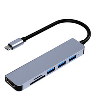 Hub Usb C 6 In 1, Adaptor Kabel Usb C Hub Ke Usb 3.0 4K/2K Berkualitas Tinggi Tipe-c
