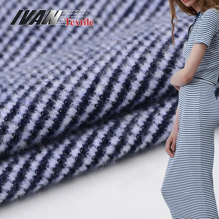 Nuovo stile Rayon poliestere elasticizzato spazzolato filato tinto doppio Jersey tessuto 2x2 costine per maglione