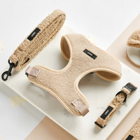 Nouveauté 2025, collier, harnais et laisse pour chien en velours Teddy, confortable et chaud, avec logo personnalisé, design de luxe